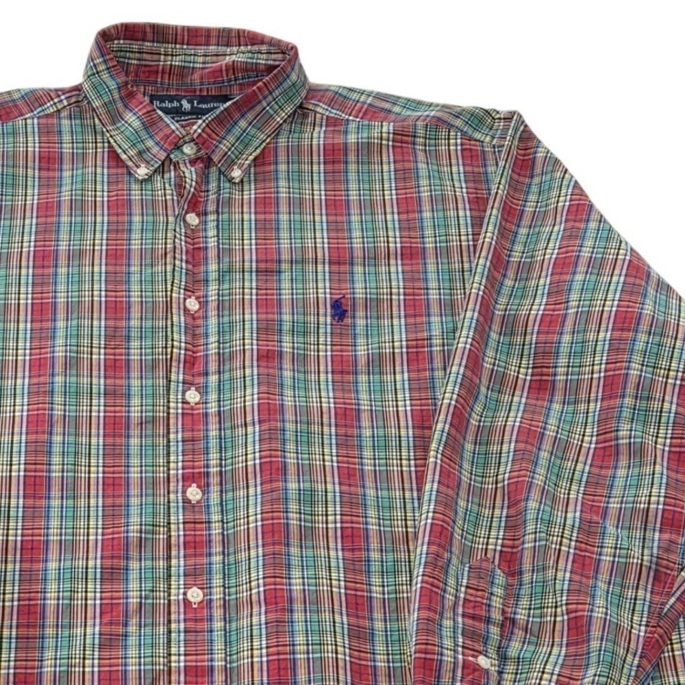 Ralph Lauren Red Green‎ Plaid Button Down Shirt Long Sleeve Classic Fit Mens XL